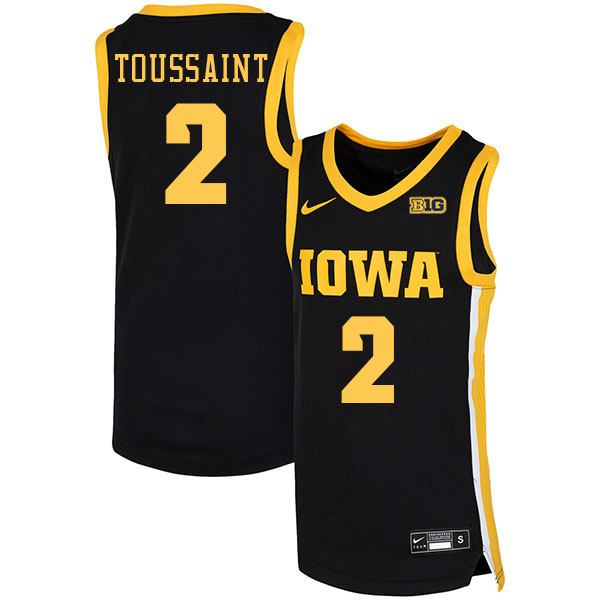Men #2 Joe Toussaint Iowa Hawkeyes College Basketball Jerseys Sale-Black